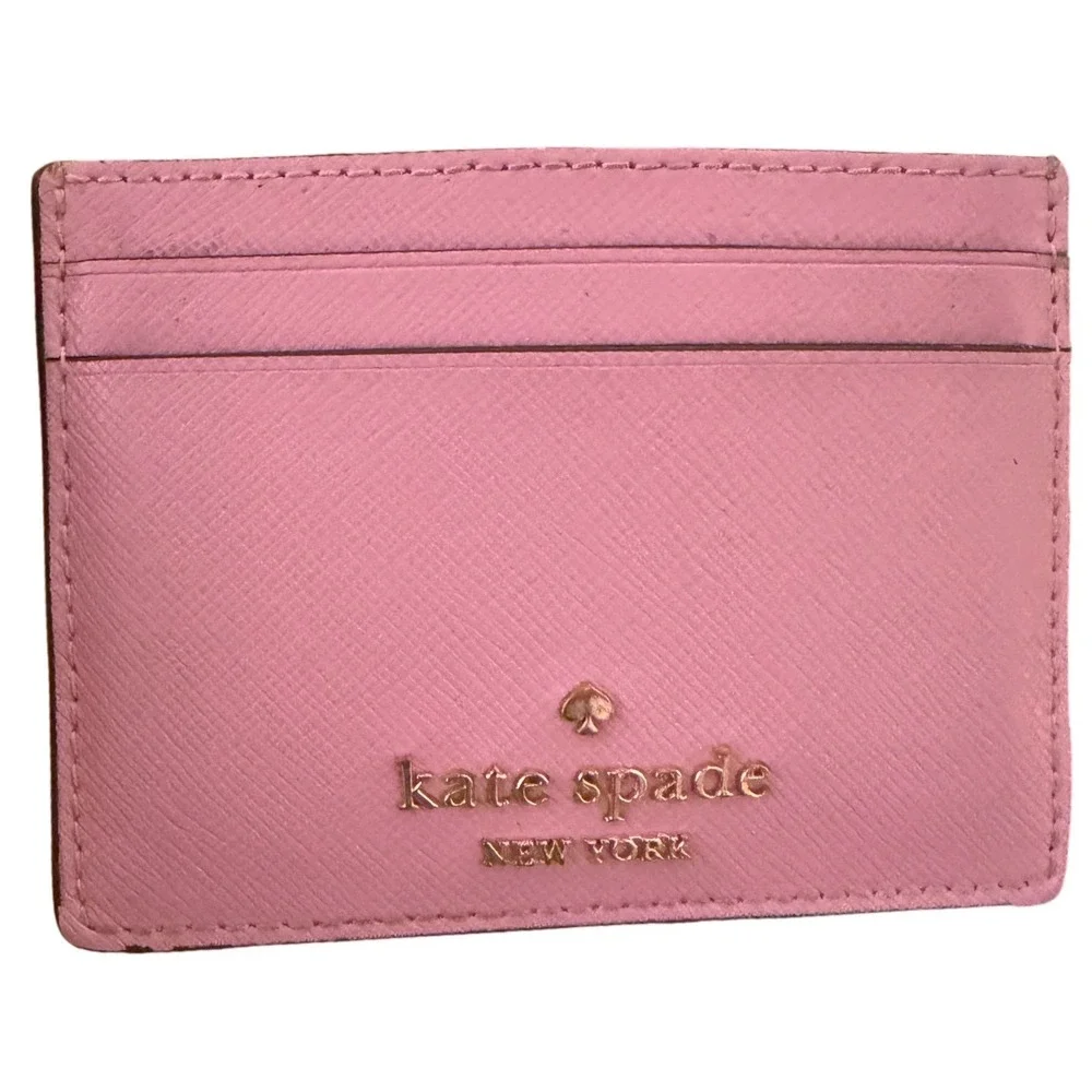 Kate Spade Card Holder Women OS Pink Excellent Saffiano Leather Slim Wallet